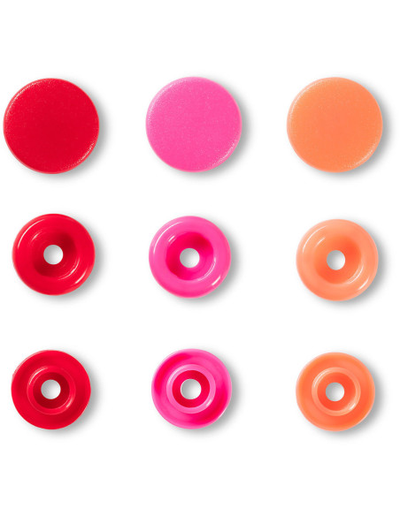 Juego de 30 botones a presión Color Snaps 12,4 mm - Rojo, rosa y melocotón
