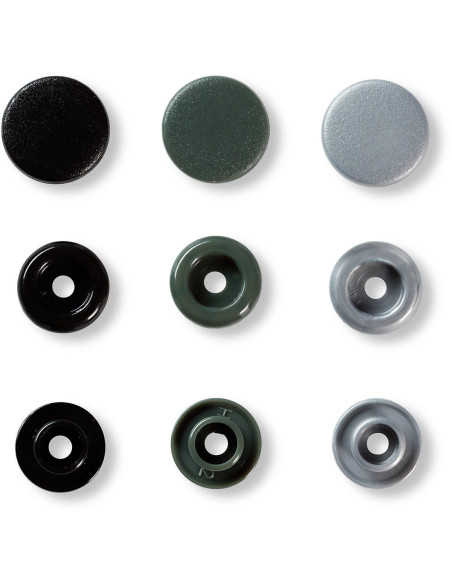 Juego de 30 botones a presión Color Snaps 12,4 mm - Gris, antracita y negro
