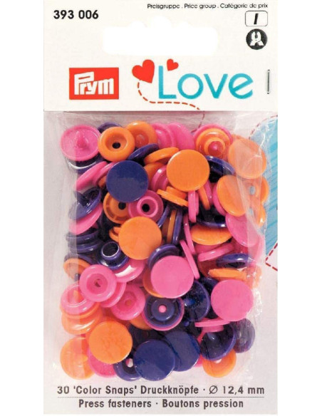 Juego de 30 botones a presión Color Snaps 12,4 mm - Naranja, fucsia y violeta