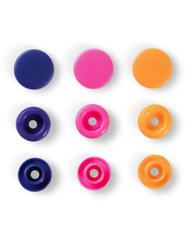 Juego de 30 botones a presión Color Snaps 12,4 mm - Naranja, fucsia y violeta