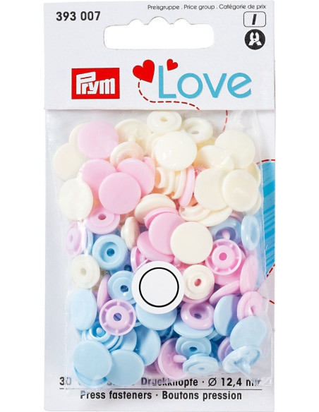 Juego de 30 botones a presión Color Snaps 12,4 mm - Rosa, azul claro y blanco roto