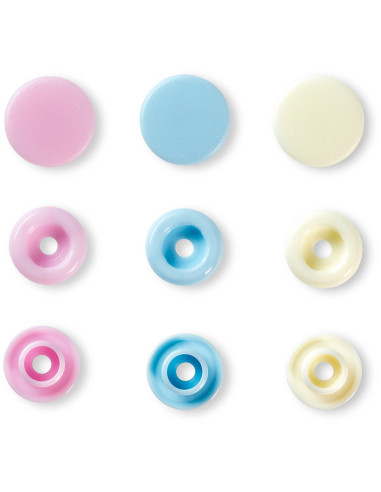 Juego de 30 botones a presión Color Snaps 12,4 mm - Rosa, azul claro y blanco roto