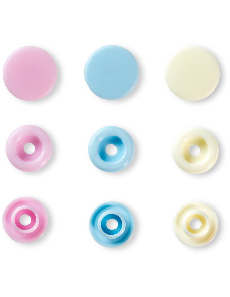 Juego de 30 botones a presión Color Snaps 12,4 mm - Rosa, azul claro y blanco roto