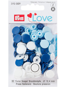 Juego de 30 botones a presión Color Snaps 12,4 mm - Azul, blanco y azul claro