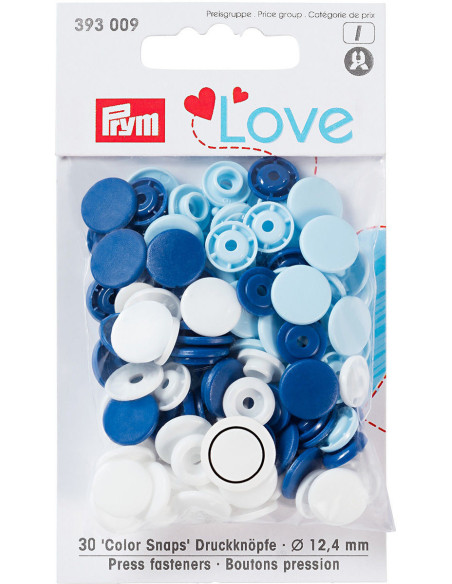 Juego de 30 botones a presión Color Snaps 12,4 mm - Azul, blanco y azul claro