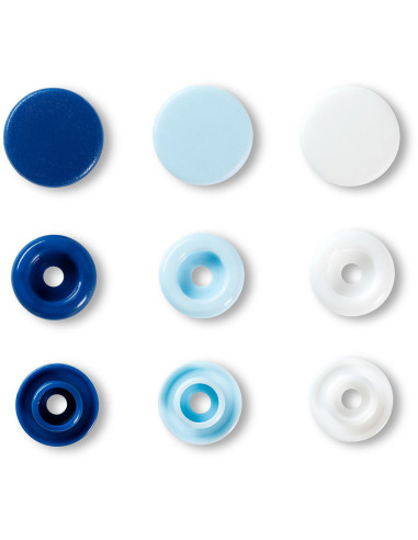 Juego de 30 botones a presión Color Snaps 12,4 mm - Azul, blanco y azul claro