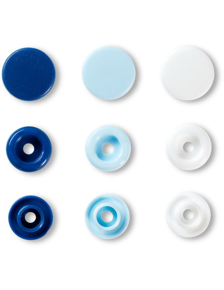 Juego de 30 botones a presión Color Snaps 12,4 mm - Azul, blanco y azul claro