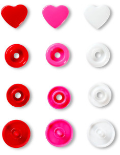 Juego de 30 botones a presión Color Snaps Corazones 12,4 mm - Rojo, blanco y fucsia 2