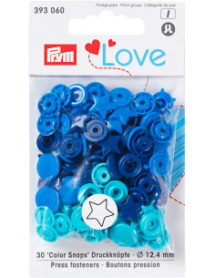 Juego de 30 botones a presión Color Snaps Estrellas 12,4 mm - Azul, turquesa y tinta