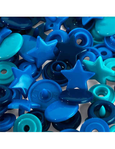 Juego de 30 botones a presión Color Snaps Estrellas 12,4 mm - Azul, turquesa y tinta