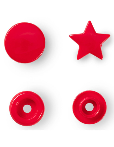 Juego de 30 botones a presión Color Snaps Estrellas 12,4 mm - Rojo