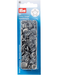 Juego de 30 botones a presión Color Snaps Estrellas 12,4 mm - Gris plateado