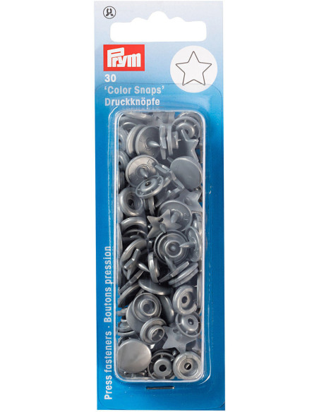 Juego de 30 botones a presión Color Snaps Estrellas 12,4 mm - Gris plateado