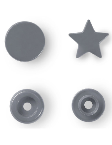 Juego de 30 botones a presión Color Snaps Estrellas 12,4 mm - Gris plateado