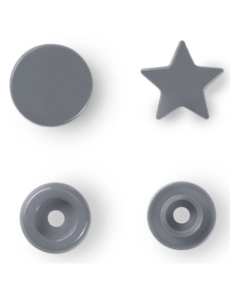 Juego de 30 botones a presión Color Snaps Estrellas 12,4 mm - Gris plateado