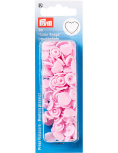 Juego de 30 botones a presión Color Snaps Corazones 12,4 mm - Rosa