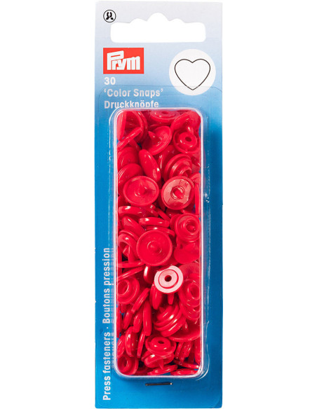 Juego de 30 botones a presión Color Snaps Corazones 12,4 mm - Rojo