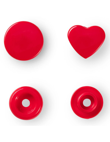 Juego de 30 botones a presión Color Snaps Corazones 12,4 mm - Rojo