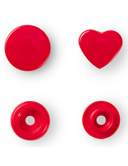 Juego de 30 botones a presión Color Snaps Corazones 12,4 mm - Rojo