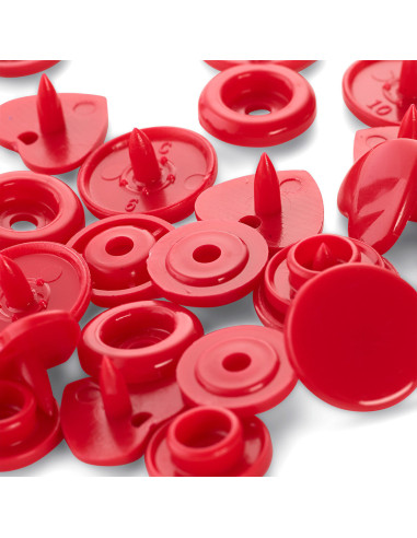 Juego de 30 botones a presión Color Snaps Corazones 12,4 mm - Rojo