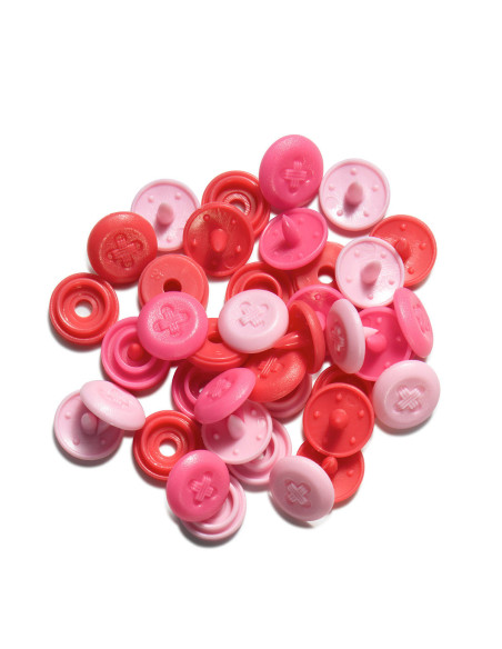 Juego de 36 botones a presión Color Snaps Mini 9 mm Óptico - Rosa, fucsia y rojo