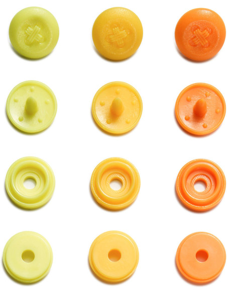Juego de 36 botones a presión Color Snaps Mini 9 mm Óptico - Amarillo, amarillo anaranjado y naranja
