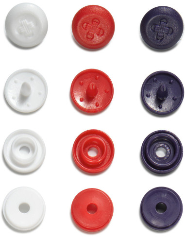 Juego de 36 botones a presión Color Snaps Mini 9 mm Óptico - Azul, blanco y rojo