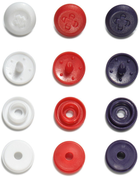 Juego de 36 botones a presión Color Snaps Mini 9 mm Óptico - Azul, blanco y rojo