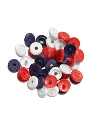Juego de 36 botones a presión Color Snaps Mini 9 mm Óptico - Azul, blanco y rojo