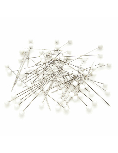 Tubo de vidrio con 60 alfileres extrafinos con cabeza de plástico - Blanco