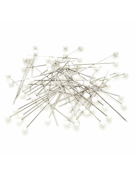 Tubo de vidrio con 60 alfileres extrafinos con cabeza de plástico - Blanco