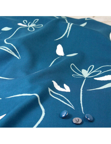 Tejido sarga de viscosa Bloom azul petróleo - Églantine & Zoé