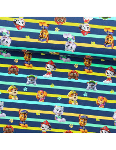 Tela de jersey Patrulla Canina - Personajes y líneas coloridas