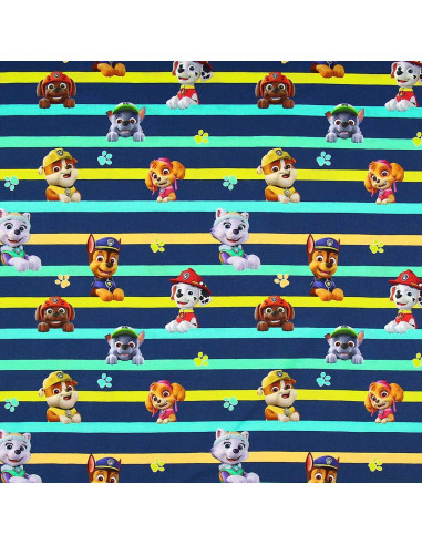 Tela de jersey Patrulla Canina - Personajes y líneas coloridas