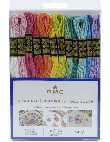 Paquete de 24 madejas de hilos para bordar mouliné DMC - Los vitaminados