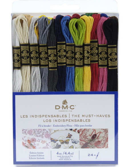 Paquete de 24 madejas de hilos para bordar mouliné DMC - Los imprescindibles