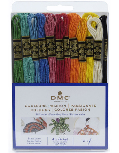 Paquete de 12 madejas de hilos para bordar mouliné DMC - Colores pasión