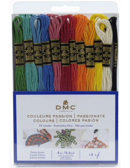 Paquete de 12 madejas de hilos para bordar mouliné DMC - Colores pasión