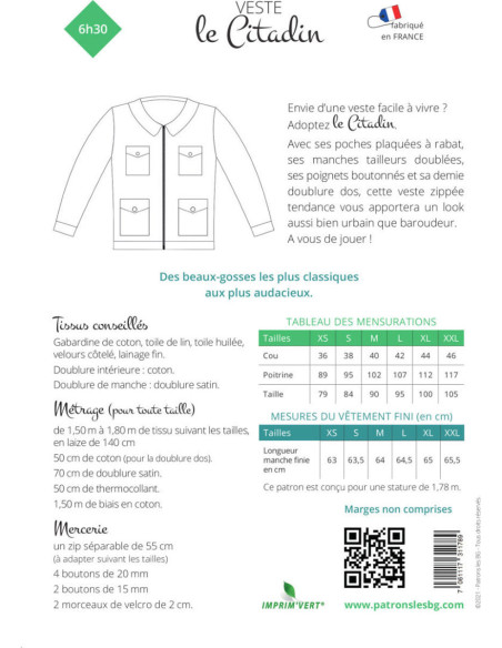 Patrón de chaqueta el Citadin - Les BG