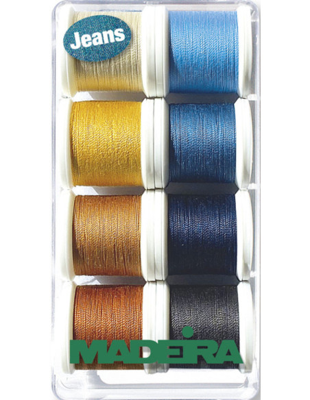 Caja de 8 bobinas de hilos Especial Jeans Aerofil 35 Madeira
