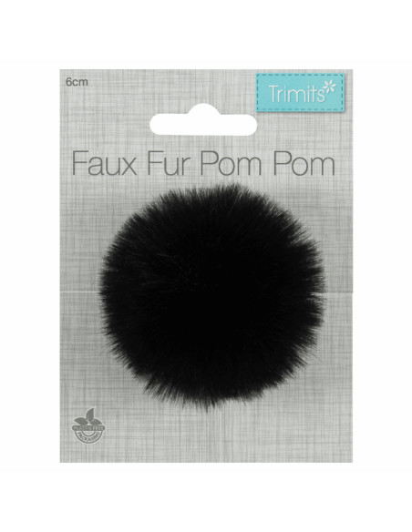 Pompón imitación piel 6 cm - Negro