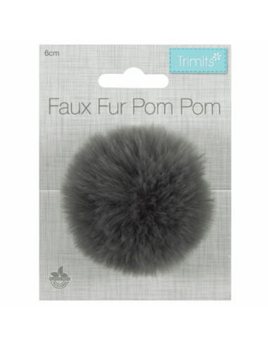 Pompón imitación piel 6 cm - Gris