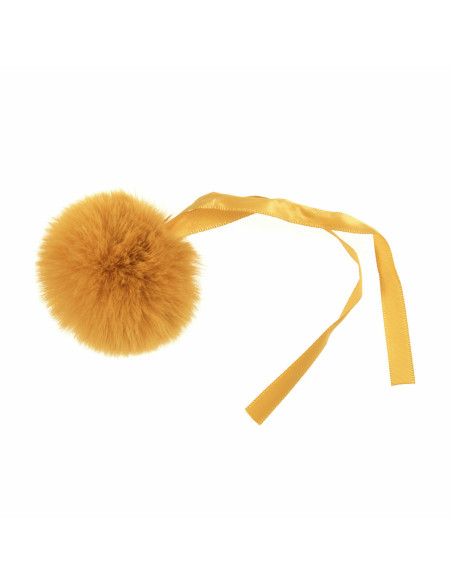 Pompón imitación de piel 6 cm - Mostaza