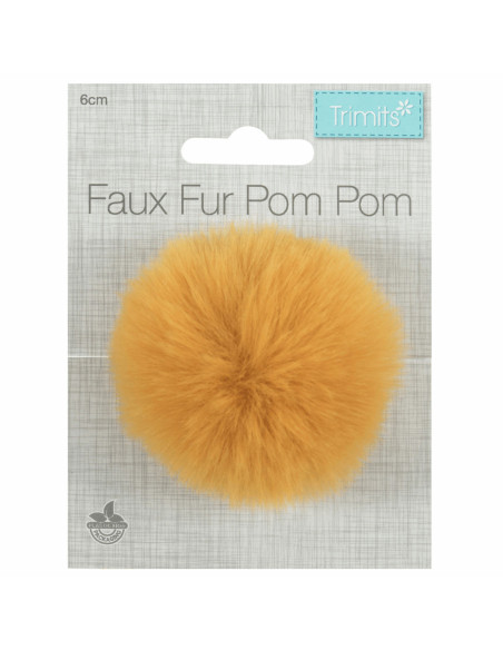 Pompón imitación de piel 6 cm - Mostaza