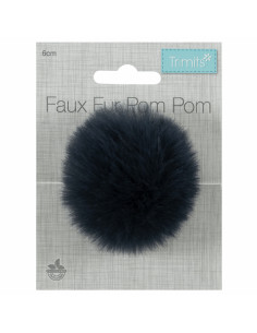 Pompón imitación piel 6 cm - Azul marino 2