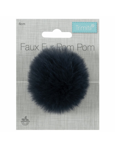 Pompón imitación piel 6 cm - Azul marino