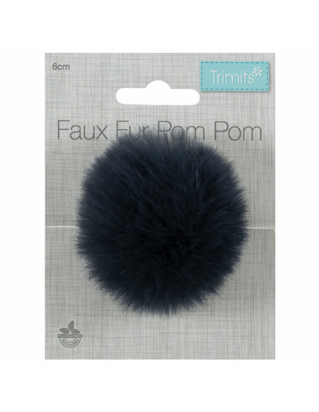 Pompón imitación piel 6 cm - Azul marino