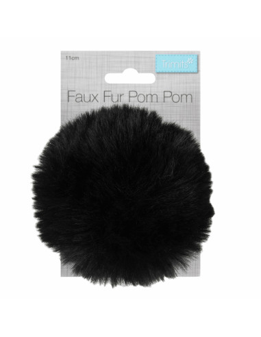 Pompón imitación piel 11 cm - Negro
