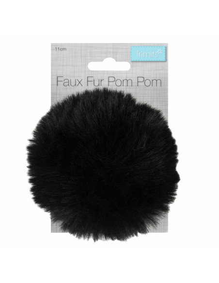 Pompón imitación piel 11 cm - Negro
