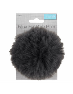Pompón imitación piel 11 cm - Gris 2